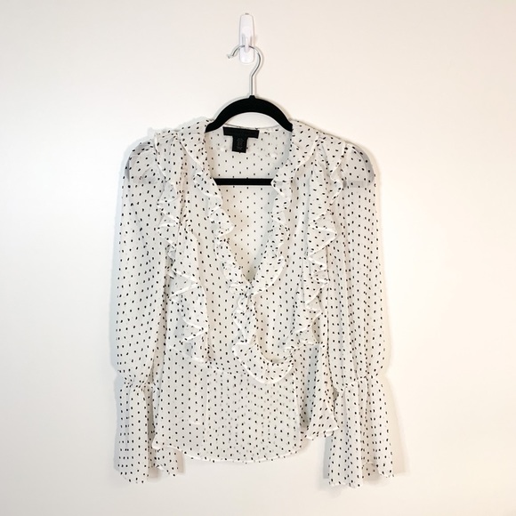 Maison Cinqcent Ruffled White & Polka Dots Blouse Size XS - Picture 2 of 11